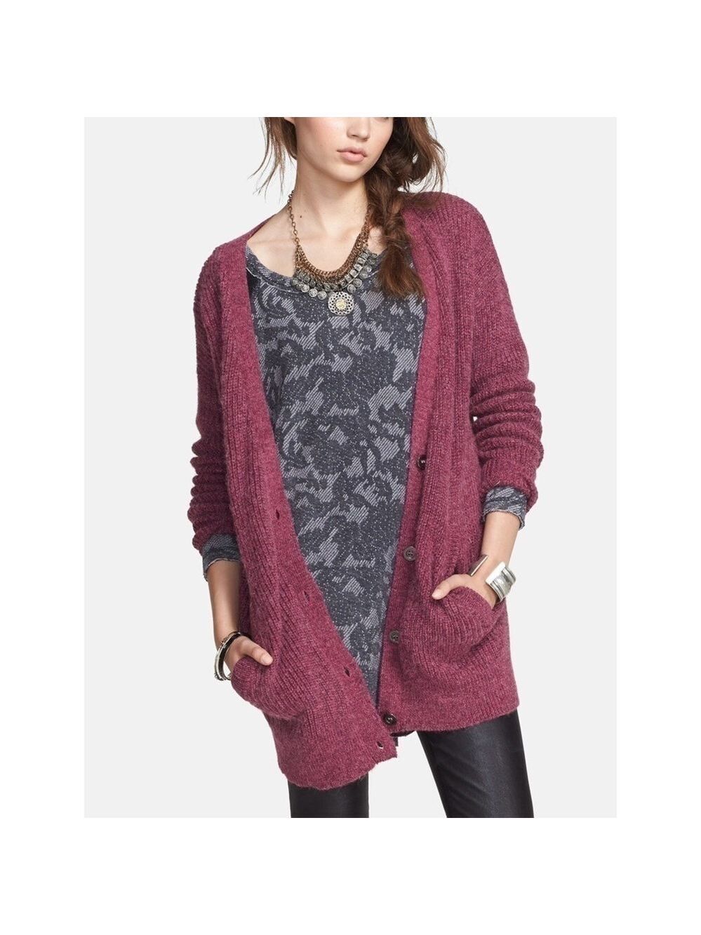 Free People Cloudy Day Wool Alpaca Blend Oversized Cardigan Sweater XS